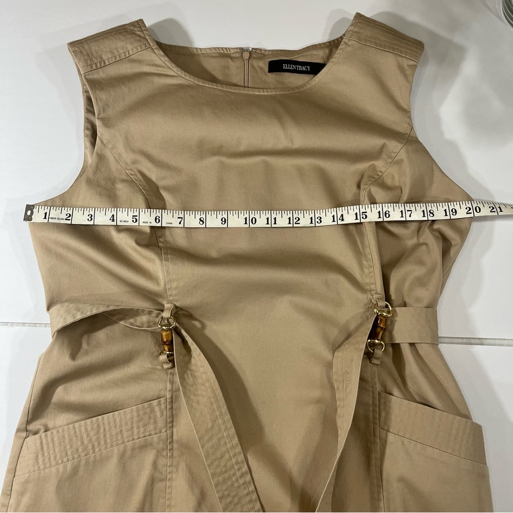 Ellen Tracy Khaki Pencil Belted Sleeveless Work Dress Women’s Size 16 - Picture 9 of 16